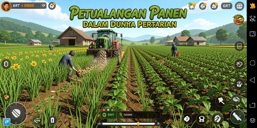 Tangkapan layar gameplay 6RT menunjukkan aktivitas mengelola ladang pertanian.
