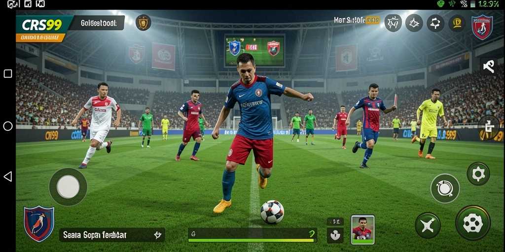 Tampilan gameplay menakjubkan dengan aksi di lapangan sepak bola.