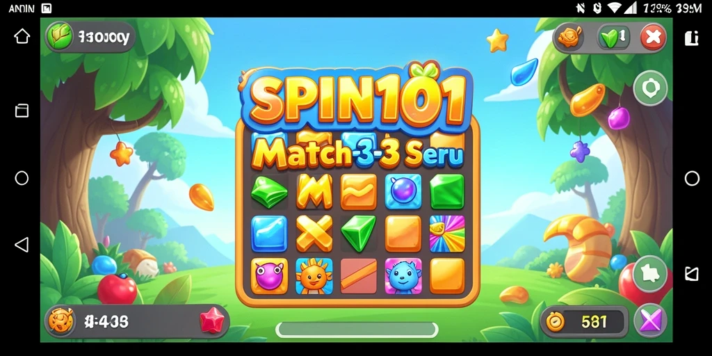 Menampilkan gameplay seru dari SPIN101 dengan tantangan Match-3.