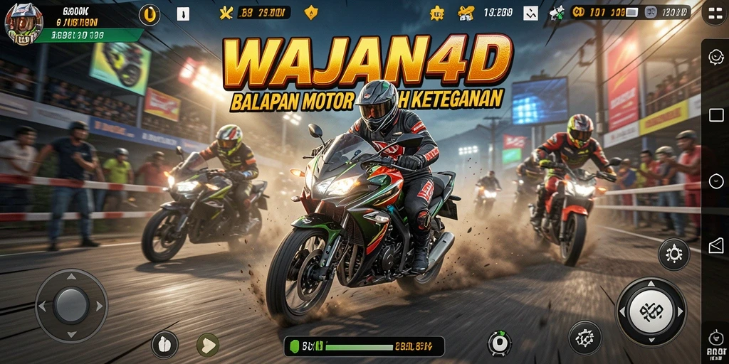Tampilan gameplay seru dari WAJAN4D dengan balapan motor yang menegangkan.