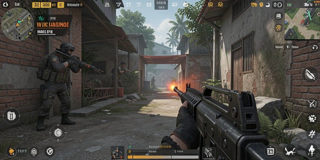 Screenshot gameplay WJKASINO menampilkan pertarungan FPS yang seru.